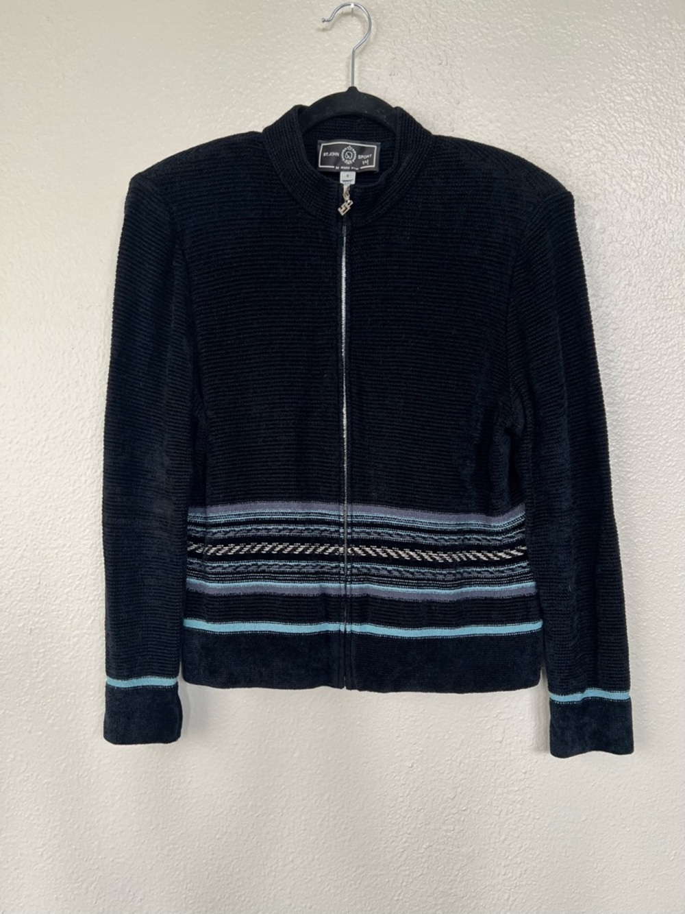 St. John Sport Quiet Luxury Knit Fill Zip Striped Sweater size Small